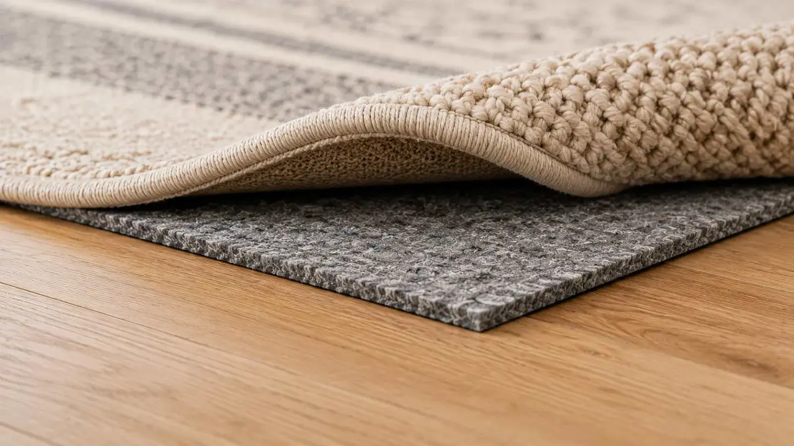 Close up of a felt rug pad for hardwood floors showing the correct thickness