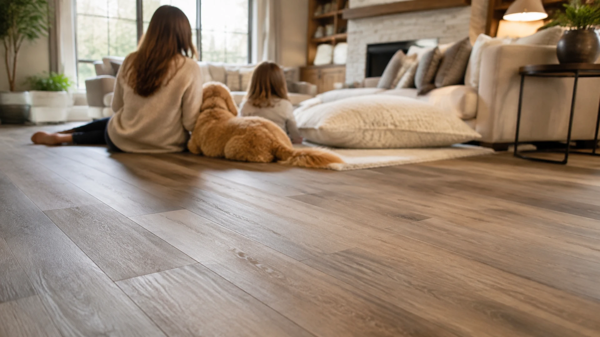 Family friendly laminate flooring in a living room