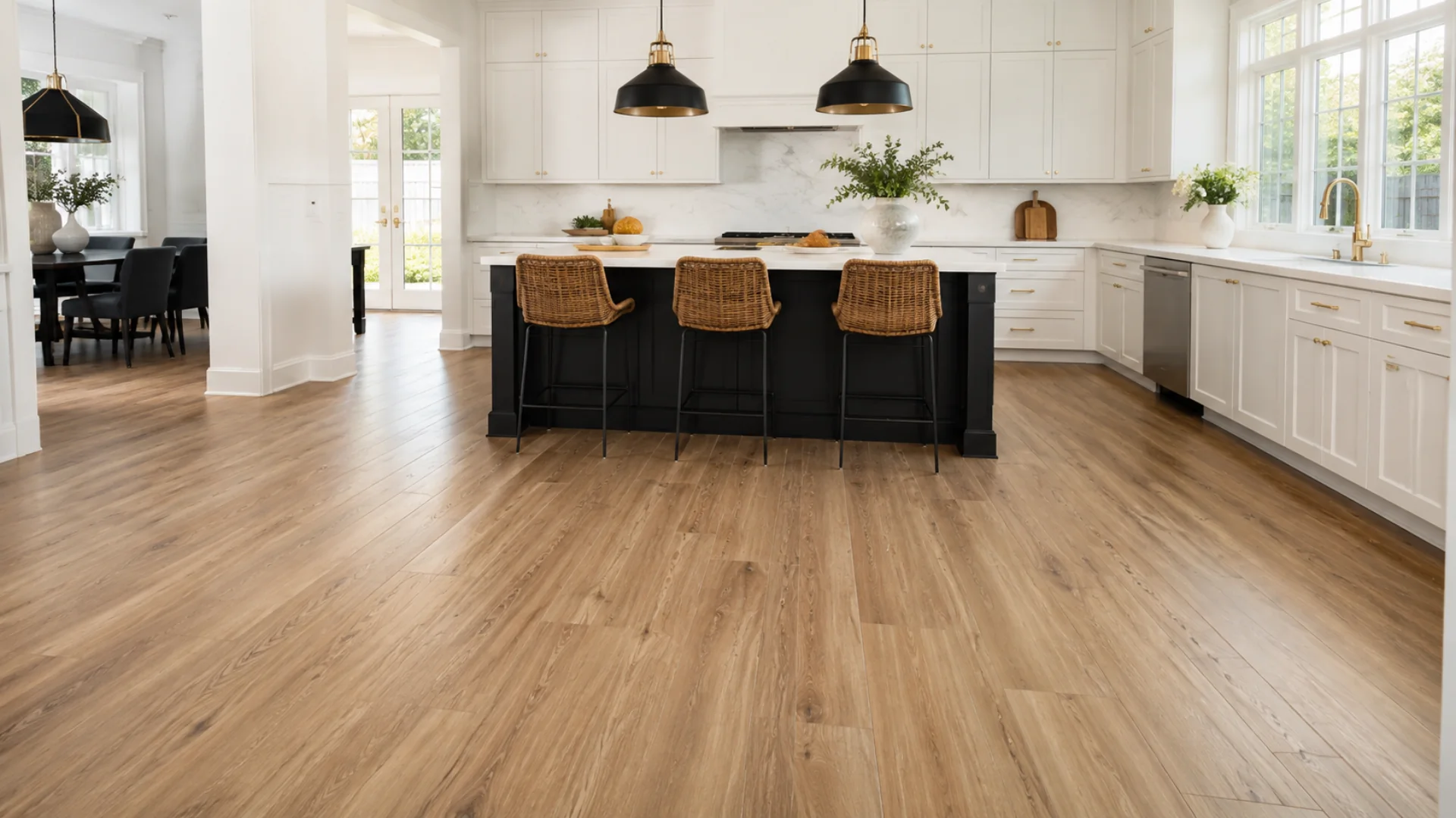 Wood look porcelain tile flooring in a Charlotte NC kitchen